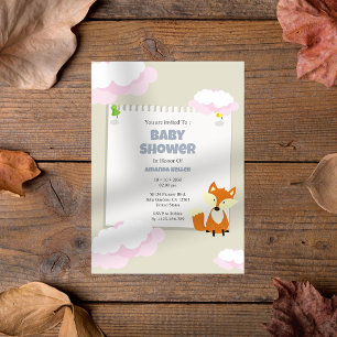 Cute Fox and Pink Cloud Baby Shower Invitation