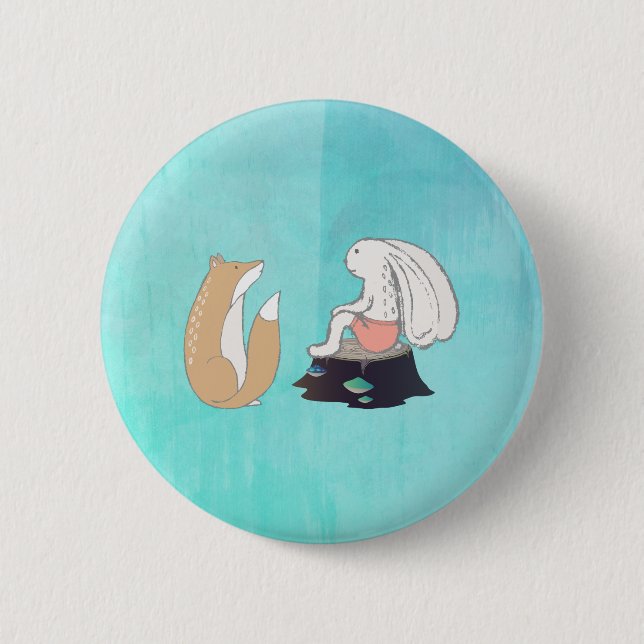 Cute Fox and Rabbit Woodland Creatures Drawing 6 Cm Round Badge (Front)