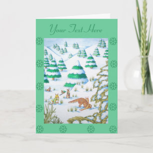 cute fox and rabbits christmas snow scene holiday card