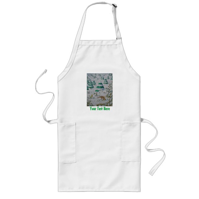 cute fox and rabbits christmas snow scene long apron (Front)
