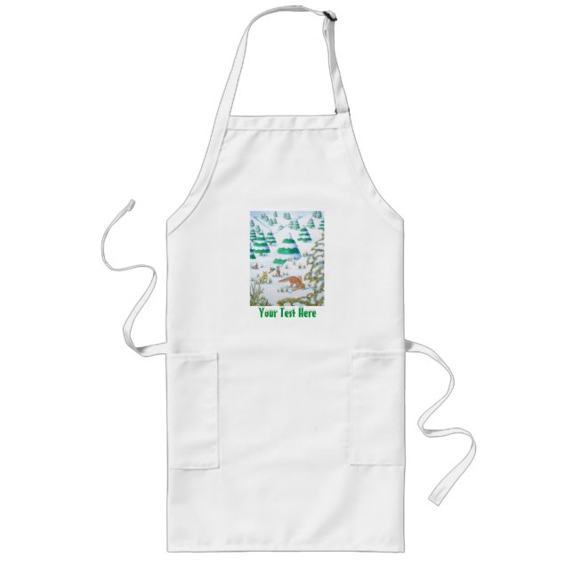 cute fox and rabbits christmas snow scene long apron (Front)