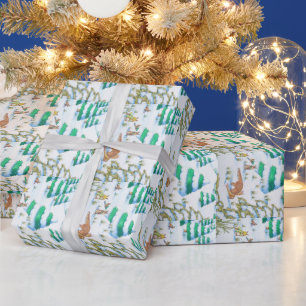 cute fox and rabbits christmas snow scene wrapping paper
