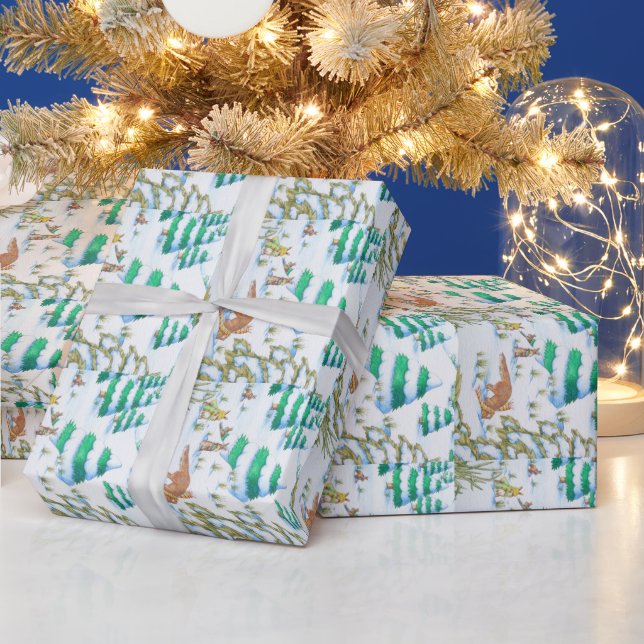 cute fox and rabbits christmas snow scene wrapping paper (Holidays)