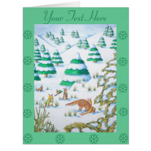 cute fox and rabbits christmas wildlife snow scene