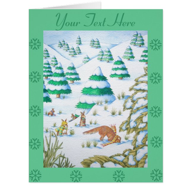 cute fox and rabbits christmas wildlife snow scene (Front)