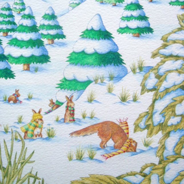 cute fox and rabbits playing snow scene jigsaw puzzle (Creator Uploaded)