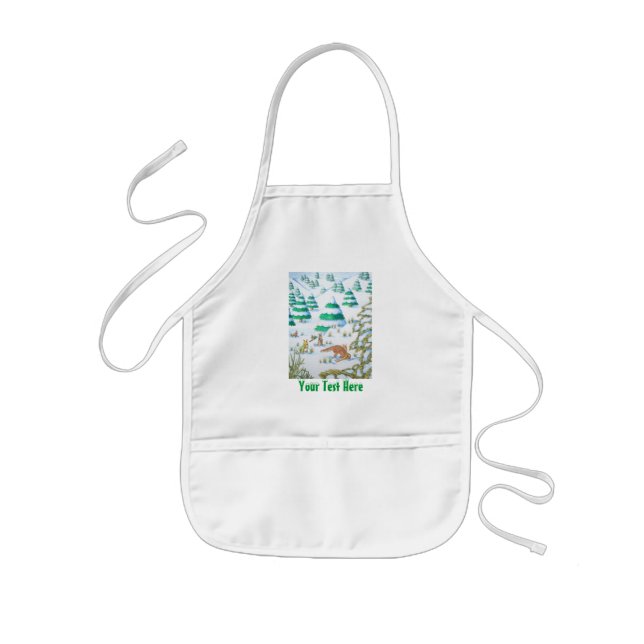 cute fox and rabbits winter snow scene kids apron (Front)