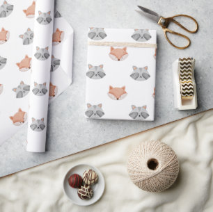 Cute fox and racoon pattern. Woodland animals Wrapping Paper