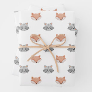 Cute fox and racoon pattern. Woodland animals  Wrapping Paper Sheet