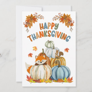 Cute Fox and Retro Pumpkins Happy Thanksgiving  Ho Holiday Card