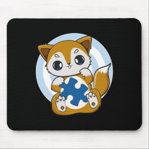 Cute Fox And Support For Autism Awareness Mouse Pad
