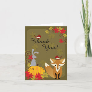 Cute Fox and Woodland Animals Autumn Thank You Card