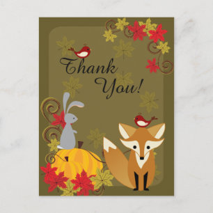 Cute Fox and Woodland Animals Autumn Thank You Postcard