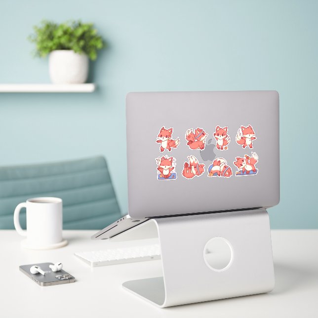 CUTE FOX ANIMALS YOGA MEDITATION SET (Laptop On Desk)