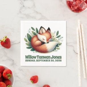 Cute Fox Asleep in Leaves Baby Shower Napkin