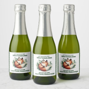 Cute Fox Asleep in Leaves Baby Shower Sparkling Wine Label