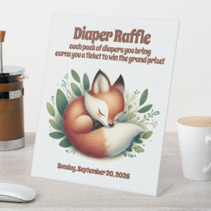 Cute Fox Asleep in Leaves Diaper Raffle Sign