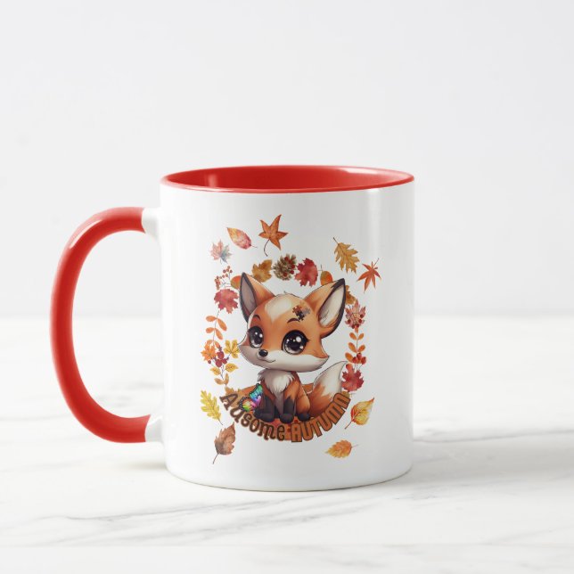 Cute Fox “Ausome Autumn”  – Fall Autism Awarness Mug (Left)