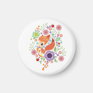 Cute Fox Baby Art Animal With Floral  Magnet