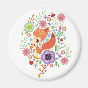 Cute Fox Baby Art Animal With Floral  Magnet