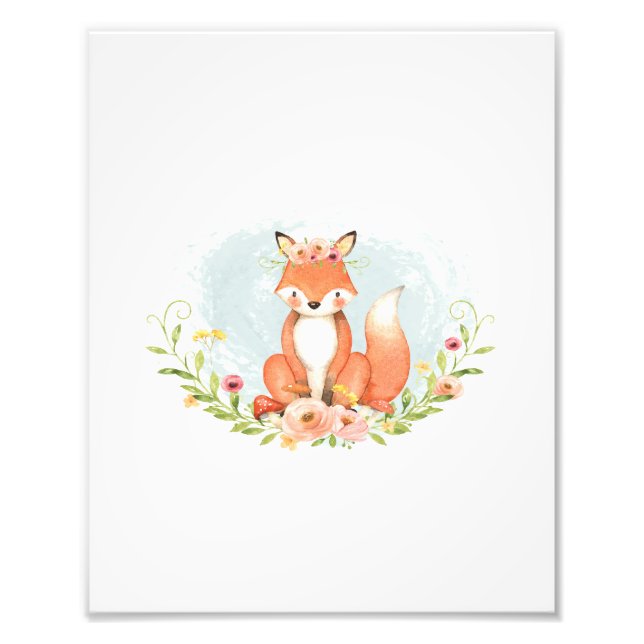 Cute Fox Baby Girl Nursery Woodland Greenery Decor Photo Print (Front)