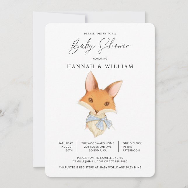 Cute Fox Baby Shower Gender Neutral  Invitation (Front)