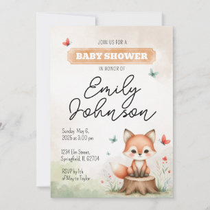 Cute fox baby shower invitation