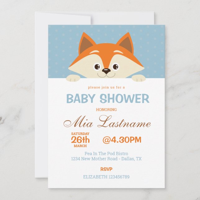 Cute Fox Baby Shower Invitation (Front)