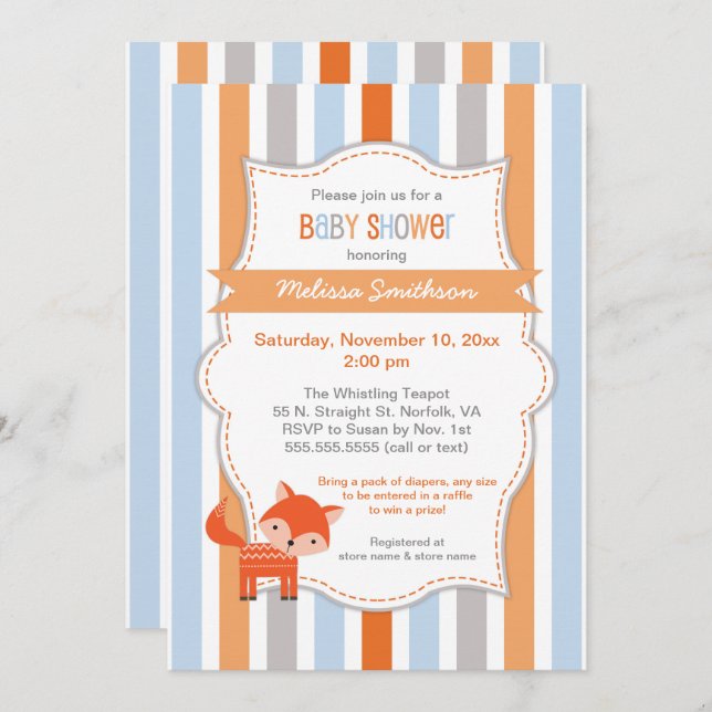 Cute Fox baby shower invitation, neutral gender Invitation (Front/Back)