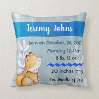 Cute Fox Baby Stats Birth Memory Pillow keepsake