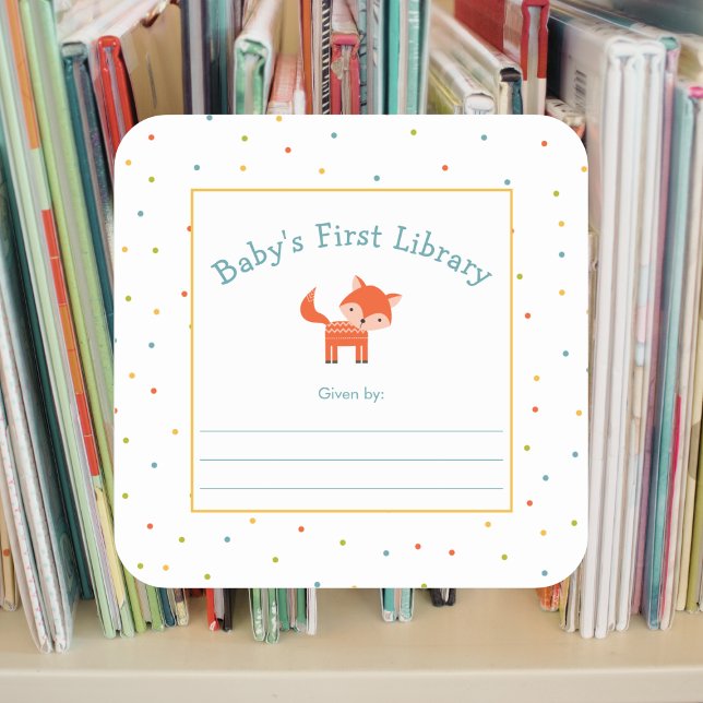 Cute Fox Baby's First Library bookplate Square Sticker (Creator Uploaded)
