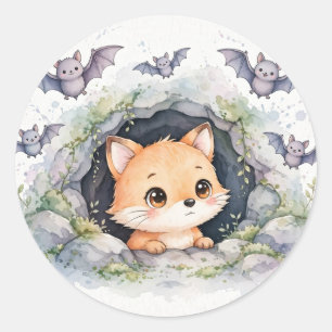 Cute Fox Bat Cave Friends Classic Round Sticker