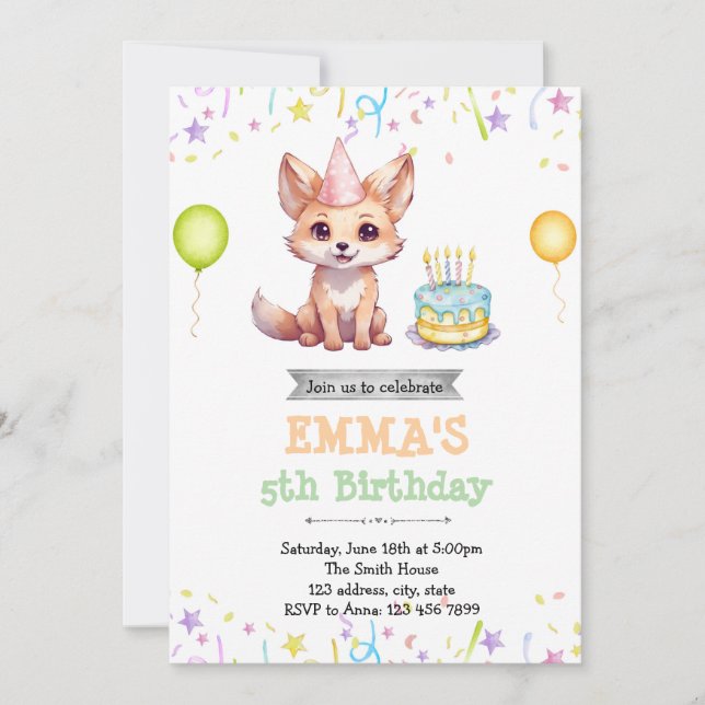 Cute fox birthday invitation (Front)
