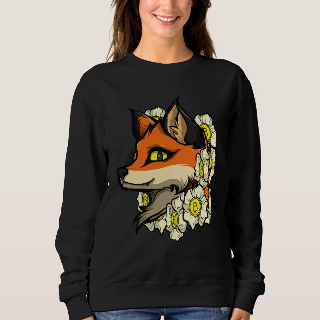 Cute Fox Bitcoin  Idea Fox With Flowers Loves Bitc Sweatshirt (Front)