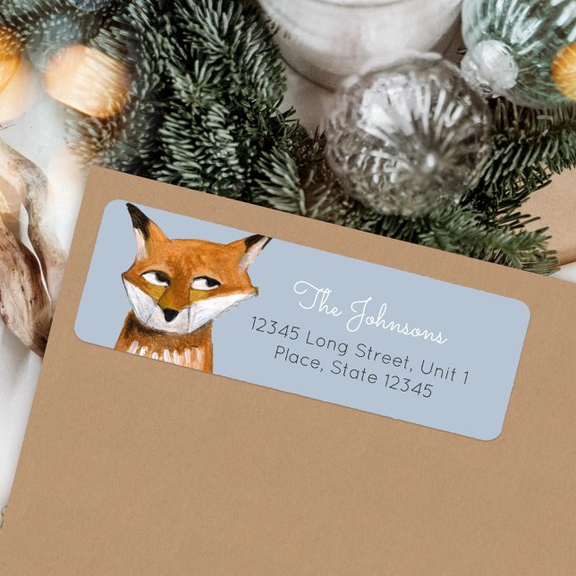 Cute Fox blue Holiday Christmas (Christmas Holiday Woodland Animal Fox address label)