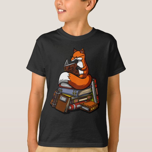 Cute Fox Book Reading Animal T-Shirt (Front)