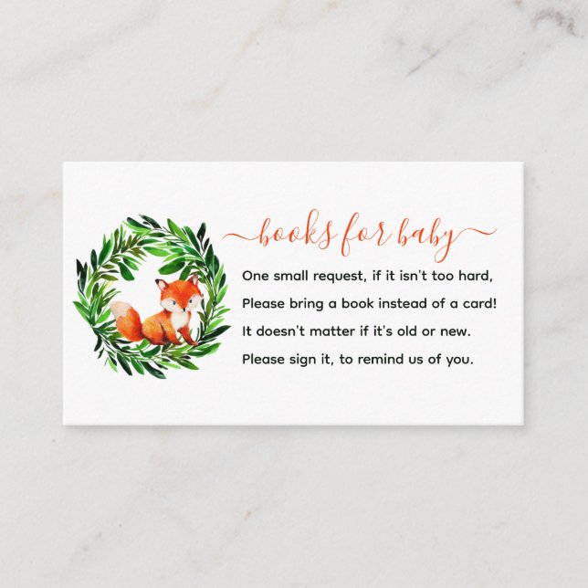 Cute Fox Books for Baby Shower Enclosure Card (Front)