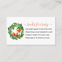Cute Fox Books for Baby Shower Enclosure Card