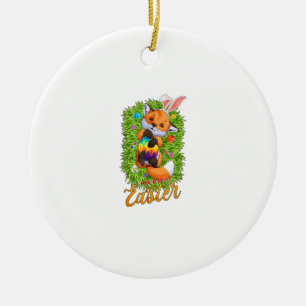 Cute Fox Bunny Ears Happy Easter Fox with Easter E Ceramic Tree Decoration
