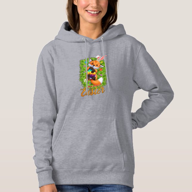 Cute Fox Bunny Ears Happy Easter Fox with Easter E Hoodie (Front)