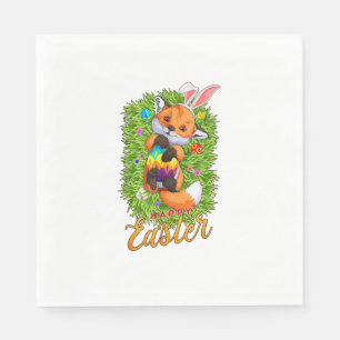 Cute Fox Bunny Ears Happy Easter Fox with Easter E Napkin
