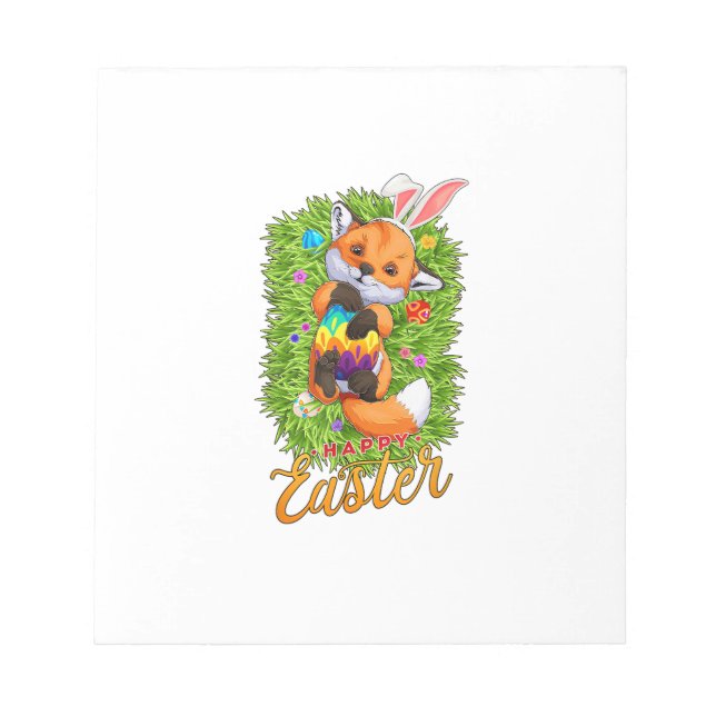 Cute Fox Bunny Ears Happy Easter Fox with Easter E Notepad (Front)