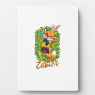 Cute Fox Bunny Ears Happy Easter Fox with Easter E Plaque