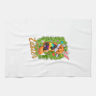 Cute Fox Bunny Ears Happy Easter Fox with Easter E Tea Towel