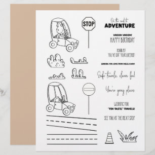 Cute Fox Car Colouring Scrapbook Paper