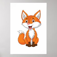 Cute Fox Cartoon Digital Printable Poster&Stickers