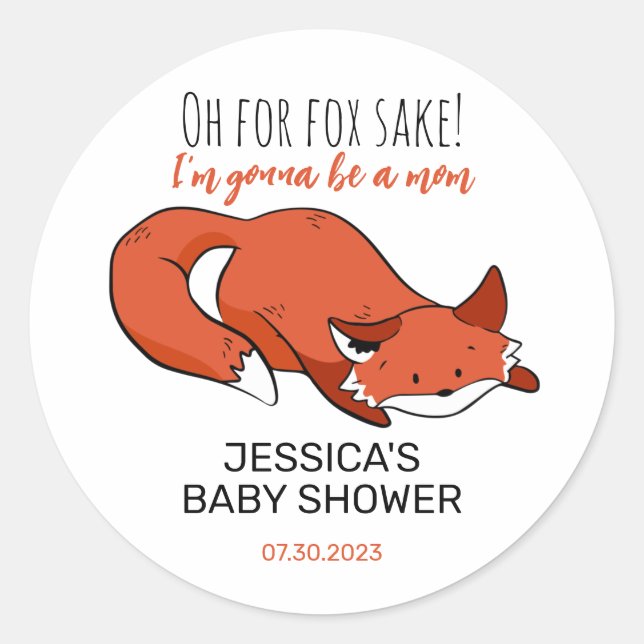 Cute Fox Cartoon Mum To Be Baby Shower Classic Round Sticker (Front)