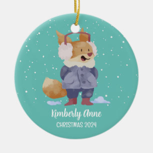 Cute Fox Christmas Animal Snowy Winter Holiday Ceramic Tree Decoration