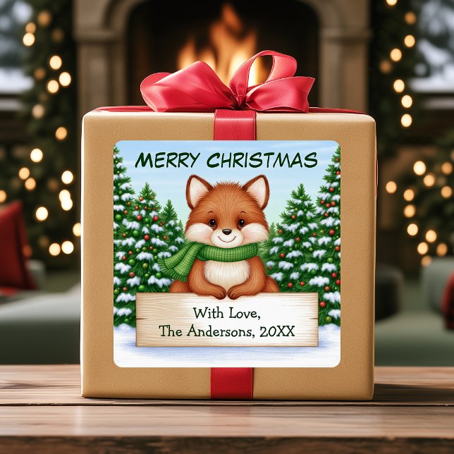 Cute Fox Christmas Custom Gift Sticker (Cute Fox Christmas Custom Gift Sticker)
