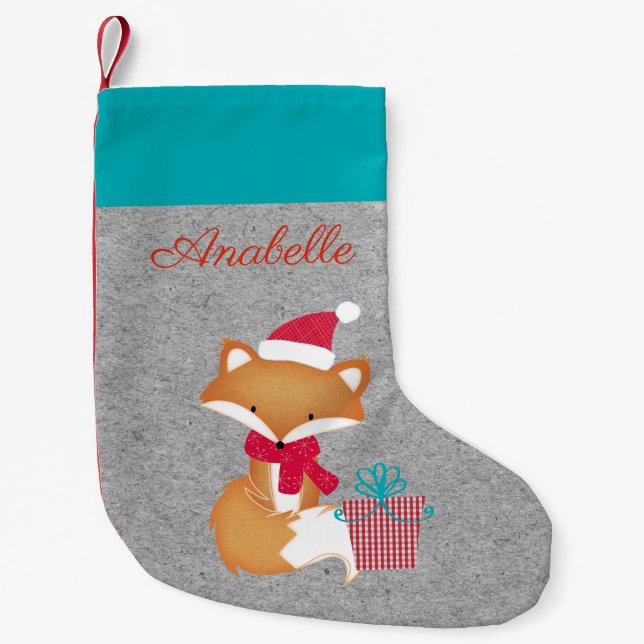 Cute Fox Christmas Personalised Small Christmas Stocking (Front)